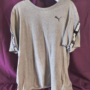 Puma Heather Grey T-Shirt with Branded Tape Sleeves Women's Size XXL